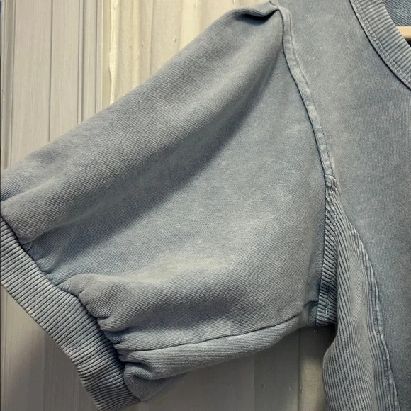 Aerie Seams Right Top Women’s XL Blue Ribbed Puffed Short Sleeve Cropped - Picture 4 of 11